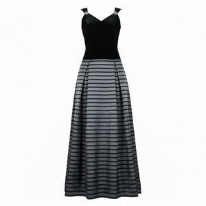Vtg Gown Formal Dress Black Velvet Silver‎ Taffeta Union SZ 8 Old Money Timeless